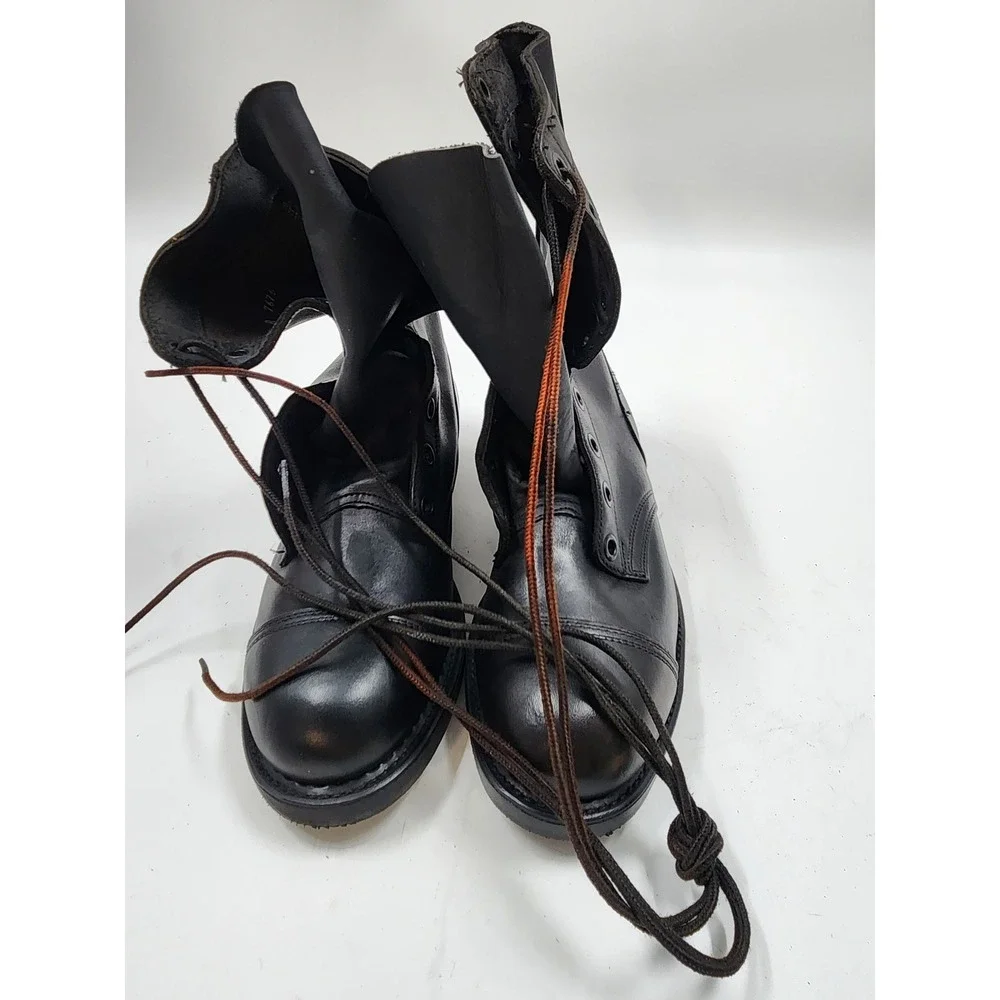 Vintage Black Leather Military Paratrooper Combat Boots Cap Toe Mens Size 8 R